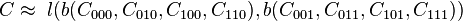 C \approx\ l( b(C_{000}, C_{010}, C_{100}, C_{110}), b(C_{001}, C_{011}, C_{101}, C_{111}))
