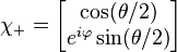\chi_+ = \begin{bmatrix}
\cos (\theta/2)\\
e^{i\varphi} \sin (\theta/2)\\
\end{bmatrix}