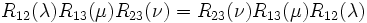 R_{12}(\lambda)R_{13}(\mu)R_{23}(\nu) = R_{23}(\nu)R_{13}(\mu)R_{12}(\lambda)