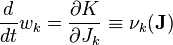 \frac{d}{dt} w_k = \frac{\partial K}{\partial J_k} \equiv \nu_k(\mathbf{J})