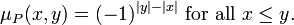 \mu_P(x,y)=(-1)^{|y|-|x|} \text{ for all } x\leq y.
