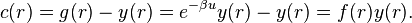 c(r)=g(r)-y(r)=e^{-\beta u}y(r)-y(r)=f(r)y(r). \,