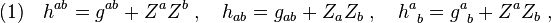 (1)\quad h^{ab}=g^{ab}+Z^a Z^b\;,\quad h_{ab}=g_{ab}+Z_a Z_b\;,\quad h^a_{\;\;b}=g^a_{\;\;b}+Z^a Z_b\;,