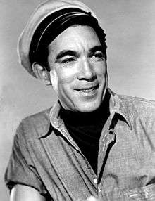 Black and white photo of Anthony Quinn circa 1955.