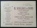 Bhai Pratap. Visiting card of the Port Said (Egypt) branch of M. Dialdas & Sons.jpg