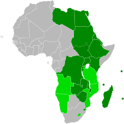 Map of Africa indicating COMESA membership. Current members Former members