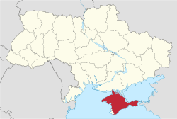 Location of the Autunomous Republic of Crimea (red)in Ukraine (light yellow)