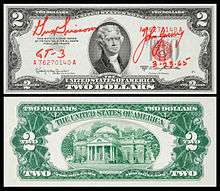 A 1953 $2-bill carried on Gemini 3 and signed by Gus Grissom and John Young