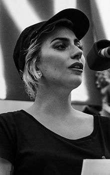 Black and white image of Lady Gaga looking a little to her left