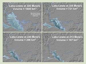   This photo shows four profiles of Lake Lewis at various flood levels. It illustrates that the lake back flooded several valleys in which the Touchet Beds were found.