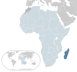 Location of Madagascar (dark blue)– in Africa (light blue & dark grey)– in the African Union (light blue)
