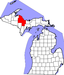 Map of Michigan highlighting Marquette County
