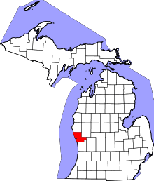 Map of Michigan highlighting Muskegon County