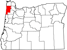State map highlighting Tillamook County