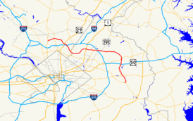 A map of the Washington, D.C. metropolitan area showing major roads. Maryland Route 193 connects several suburbs north and east of Washington in Maryland.