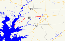 A map of Wicomico County, Maryland showing major roads. Maryland Route 349 runs from Nanticoke east to Salisbury.
