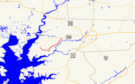 A map of Wicomico County, Maryland showing major roads. Maryland Route 349 runs from Bivalve to Catchpenny.