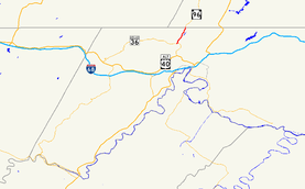 A map of western Allegany County, Maryland showing major roads. Maryland Route 35 runs from Corriganville north to the Pennsylvania border at Ellerslie