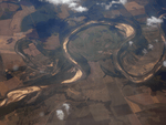 Oxbow bend in a river seen from an airplane
