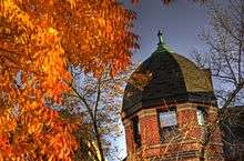 The top dome of O'Keefe House in the fall.