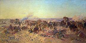 Painting of smoky, cavalry attack