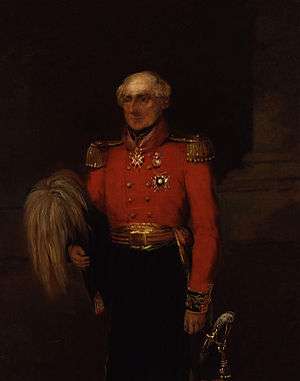 Sir Colin Campbell by William Salter. Campbell is in full dress uniform with a sword by his side and a governor's hat in his right hand.