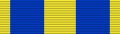 Width-44 yellow ribbon with two width-12 ultramarine blue stripes each distance 4 from the edge
