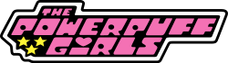 Pink letters reading "The Powerpuff Girls" against a black background.