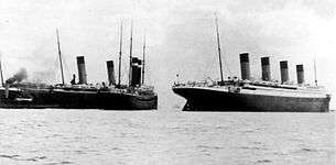 Titanic (right) after the near-collision with (left, together with to the far left)