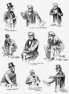 nine drawings of elderly bearded man gesticulating or sitting
