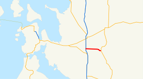 A map of western Skagit County that shows the current route SR 538 highlighted in red.