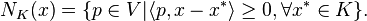 N_K(x) = \{ p \in V | \langle p, x - x^* \rangle \geq 0, \forall x^* \in K \}.