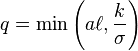 q = \min\left(a\ell,\frac {k} {\sigma}\right)